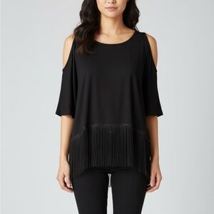 Small womens black fringe top
